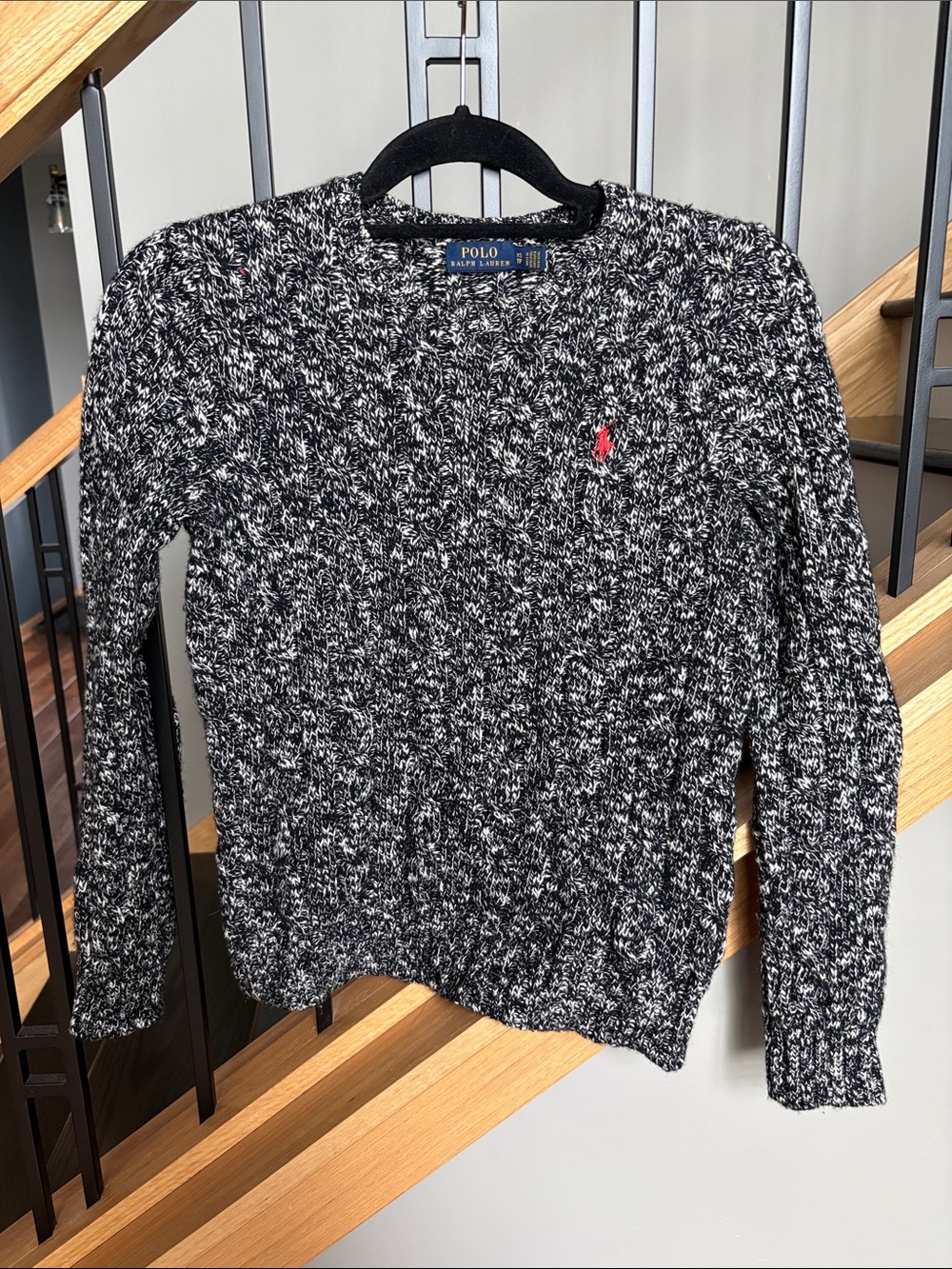 Polo by Ralph Lauren Black & White Marled Crewneck Sweater with Red Pony